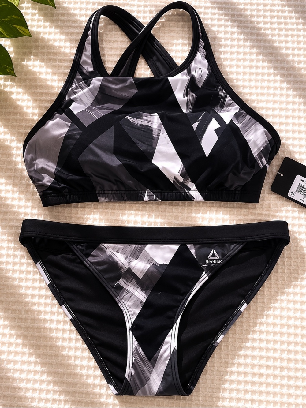 Reebok Black & White Abstract Print Two-Piece Bikini